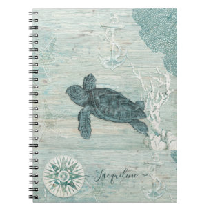 Beach Nautic Sea Turtle Starfish Blue Driftwood Notizblock