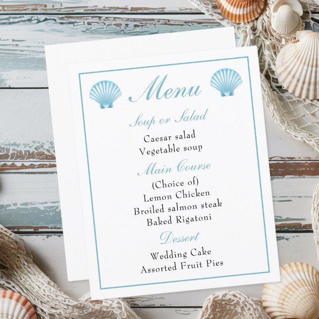 Beach Nautical Blue Seashell Wedding Menu (Von Creator hochgeladen)