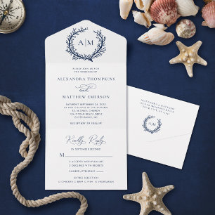 Beach Nautical Coral Reef Wedding All In One Einladung
