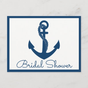 Beach Navy Blue Anchor Nautical Brautparty Einladungspostkarte