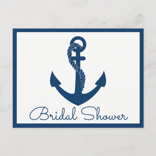 Beach Navy Blue Anchor Nautical Brautparty Einladungspostkarte (Vorderseite)