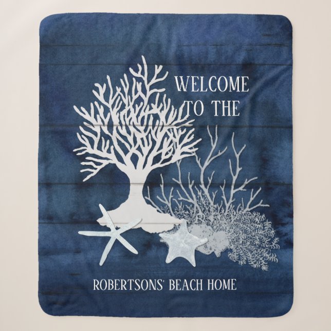 Beach Navy Blue Sea Muschel Coral Starfish Family Sherpadecke (Vorderseite)