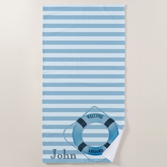 Beach Navy, Blue Striping Personalisiert Strandtuch (Vorderseite)