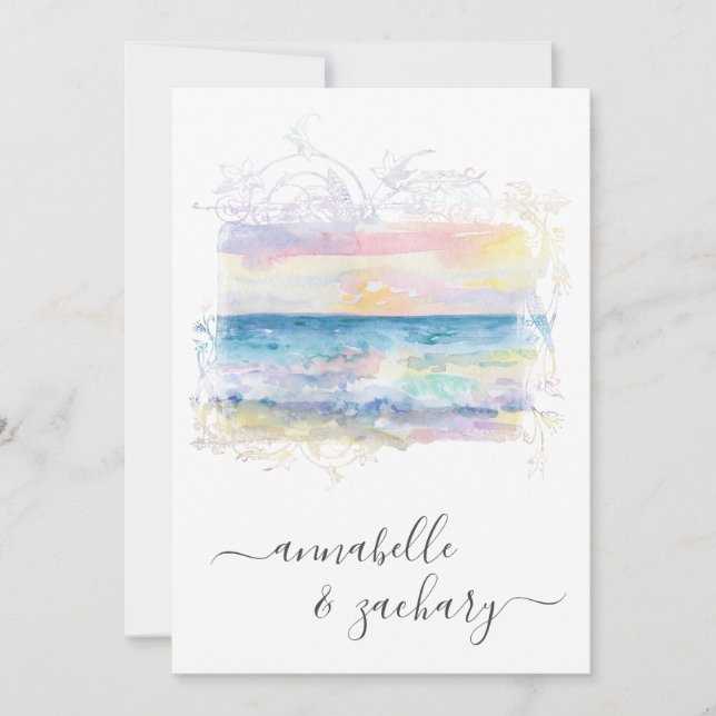 *~* Beach Ocean Art + UAWG - QR AR7 Hochzeit Einladung (Vorderseite)
