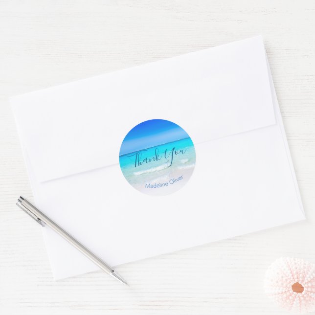 Beach Ocean Blue Sand Modern Vielen Dank Runder Aufkleber (Umschlag)