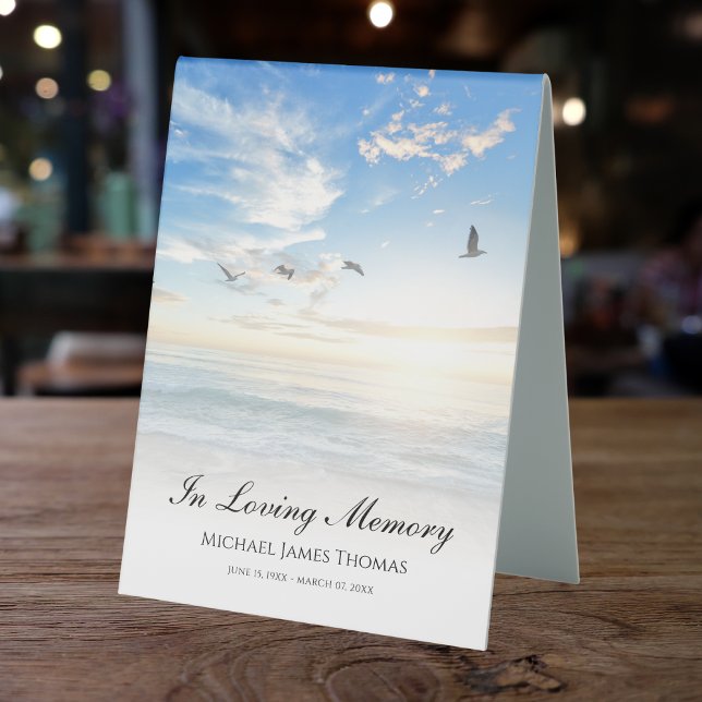 Beach Ocean Memorial or Funeral Photo Tribute Tischaufsteller (Beach Photo Memorial Table Tent)