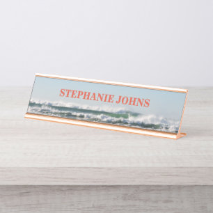 Beach Ocean Mit Monogramm Name Wasser Blue Orange Schreibtischnamensplakette