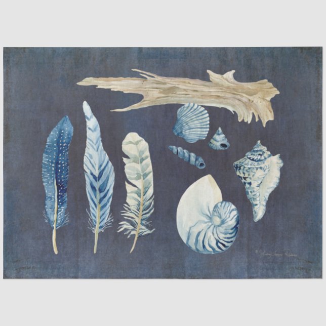 Beach Ocean Muscheln fühlen Navy Blue Decoupage Seidenpapier (Vorderseite)