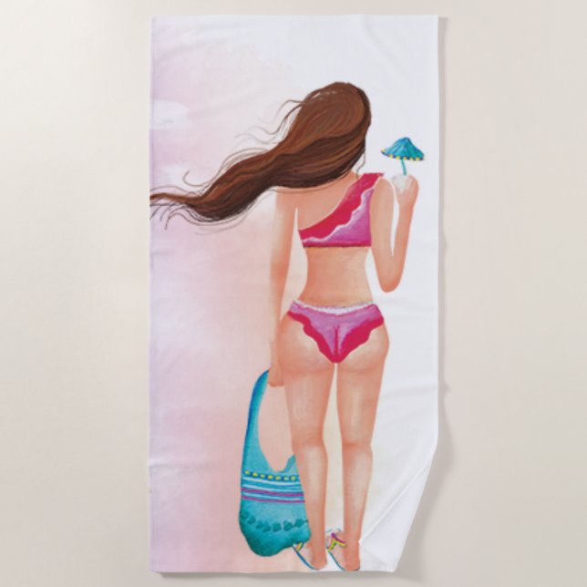 *~* Beach Ocean Nautical Woman Bikini Cocktail Strandtuch (Vorderseite)