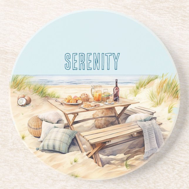 Beach Ocean Sand Picnic Table Food Getränkeuntersetzer (Vorne)