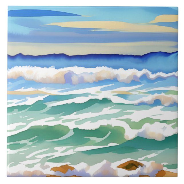 Beach Ocean Sea Design 300 Blue Green Fliese (Vorderseite)
