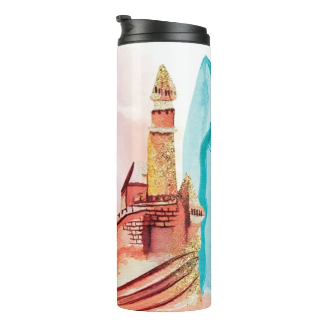 ~* Beach Ocean Sea Nautical SandCastle Surf Board Thermosbecher (Nach rechts gedreht)