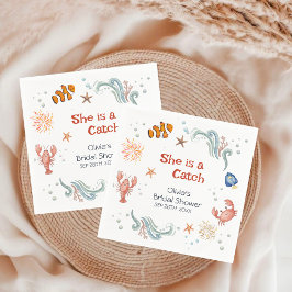 Beach Ocean She's a Catch Bridal Shower Serviette