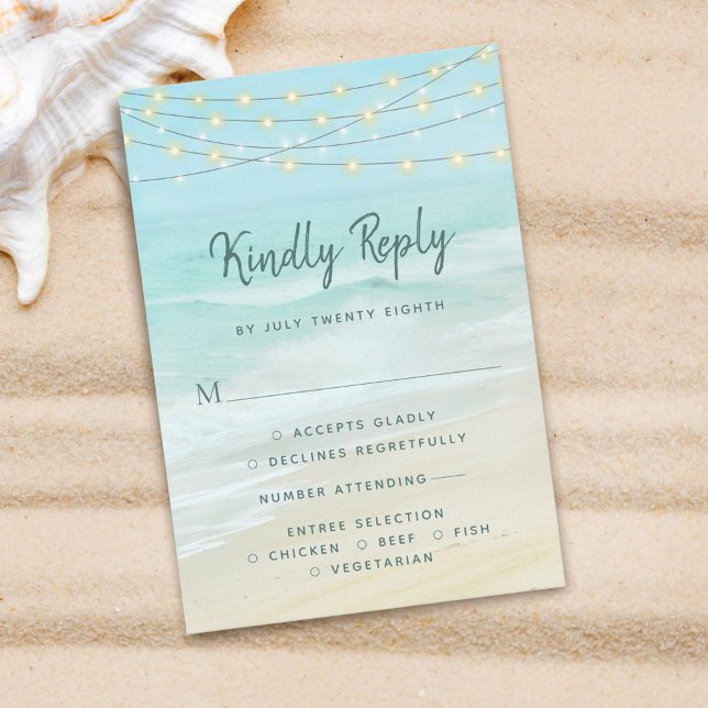 Beach Ocean String Lights Mariage avec menu RSVP (Créateur téléchargé)