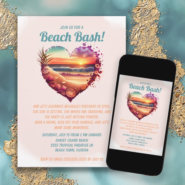 Beach Ocean Sunset Tropical Birthday Einladung (Von Creator hochgeladen)