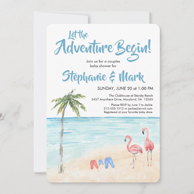 Beach Ocean Surf Adventure beginnt Blue Baby Dusch Einladung (Vorderseite)