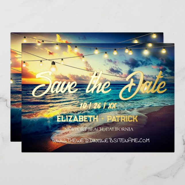 Beach Ocean Thema Save the Date Folieneinladung (Vorderseite/Rückseite)