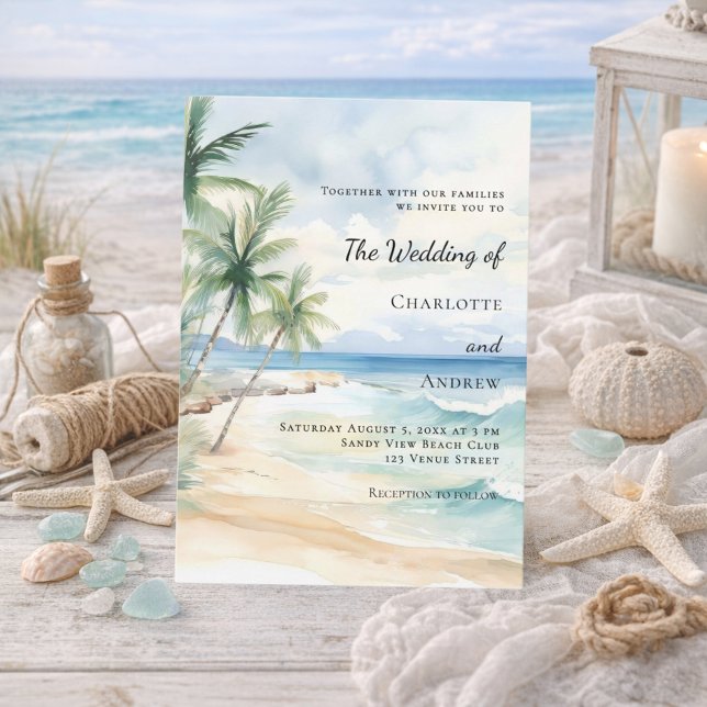 Beach ocean tropical palm destination wedding einladung (Von Creator hochgeladen)