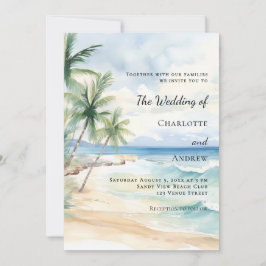 Beach ocean tropical palm destination wedding einladung