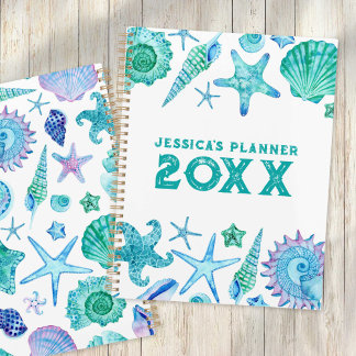 Beach Ocean Wasserfarbe Muscheln & Starfish Organi Planer
