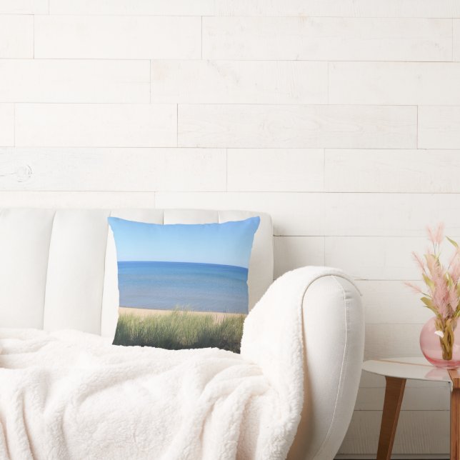 Beach Ocean Water Sky Blue Green Shore Landschaftl Kissen (Liege)