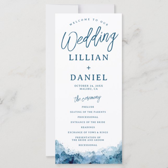 Beach Ocean Watercolor Wedding Programme (Devant)