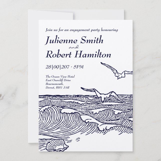 Beach Ocean Wave Engagement Party Rustikal Einladung (Vorderseite)