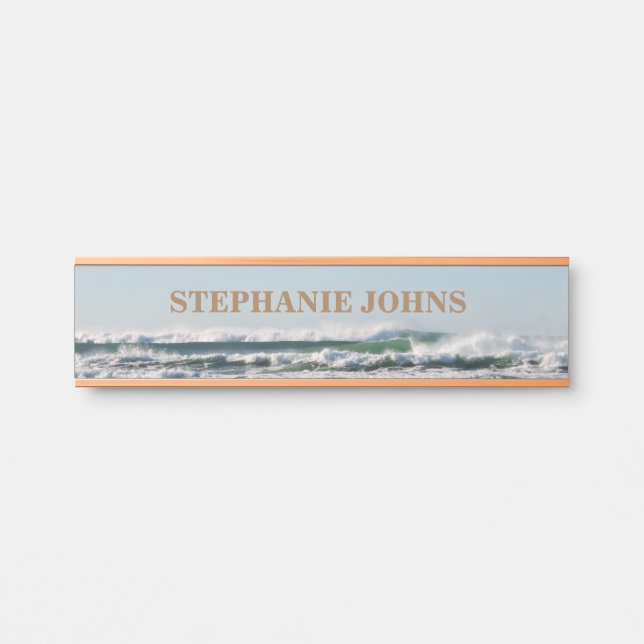 Beach Ocean Wave Mit Monogramm Name Wasser Blau Ni Türschild (Vorderseite )
