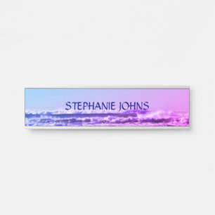Beach Ocean Wave Mit Monogramm Name Wasser Rosa Om Türschild