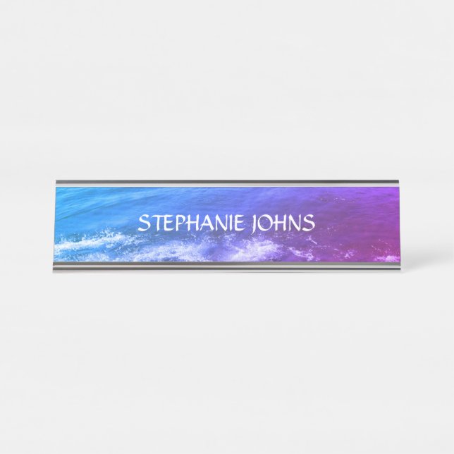 Beach Ocean Wave Monogramme Individuelle Name Abst Schreibtischnamensplakette (Vorderseite )