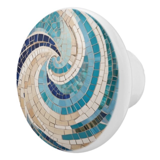 Beach & Ocean Waves Abstraktes Sea Aqua Blue Mosai Keramikknauf (Rechts)