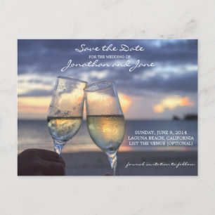 Beach Ocean Wedding Champagne Glass Save the Date Ankündigungspostkarte