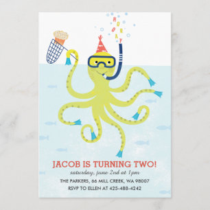 Beach Octopus Kindergeburtstagsfeier Einladung