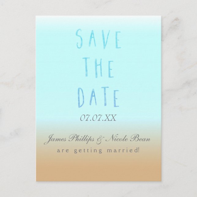 Beach Ombre Modern Watercolor Save the Date Ankündigungspostkarte (Vorderseite)