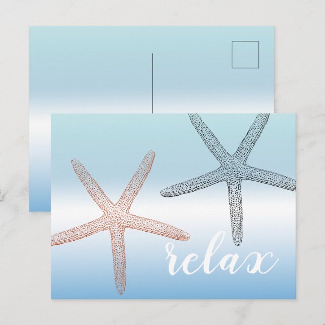 Beach Orange Blue Starfish Relax Postkarte (Vorne/Hinten)