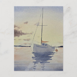 Beach painting with a boat Watercolor  Postkarte