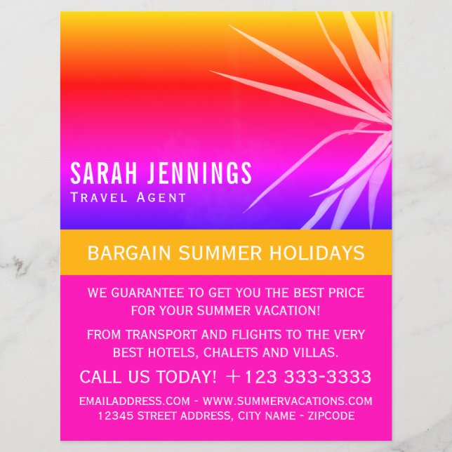 Beach Palm Leaf Silhouette, Travel Agent Advert Flyer (Vorne)