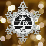 Beach Palm Tree Bachelor Party Trauzeugen Schneeflocken Zinn-Ornament<br><div class="desc">Coole schwarze Palmen auf einem stilvollen Bachelor-Party oder Trauzeugen Weihnachtsschmuck. Passen Sie diese coolen Favoriten für Ihre Hochzeit in Urlaubsort an. Sie sind ideal für das ganze Brautparty,  um zu einem Probe-Dinner auf der Insel zu bringen oder für eine Trauzeugin oder einen Trauzeuge.</div>