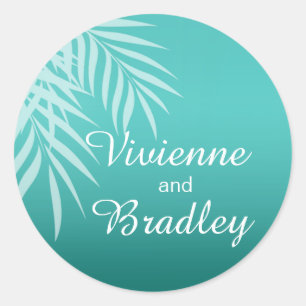 Beach Palm Tree Silhouette Gefallen Aqua Runder Aufkleber