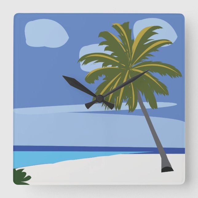 Beach Palm Tree Vacation Beach House Quadratische Wanduhr (Vorderseite)