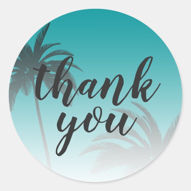 Beach Palm Tree Wedding Danke Green Runder Aufkleber (Vorderseite)