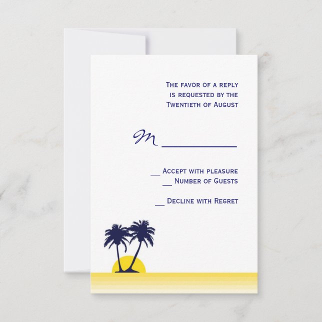 Beach Palm Tree Wedding RSVP Card (Vorderseite)