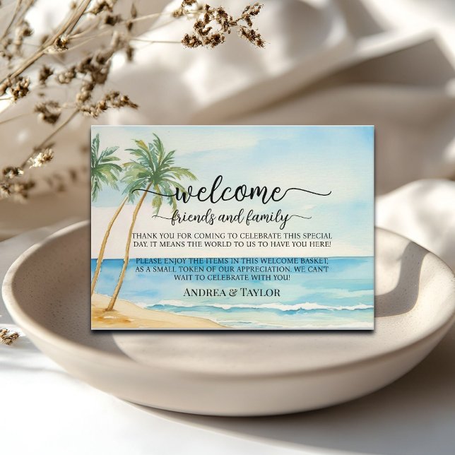 Beach Palm Tree Welcome Gift Bag Basket Place Card Begleitkarte (Von Creator hochgeladen)