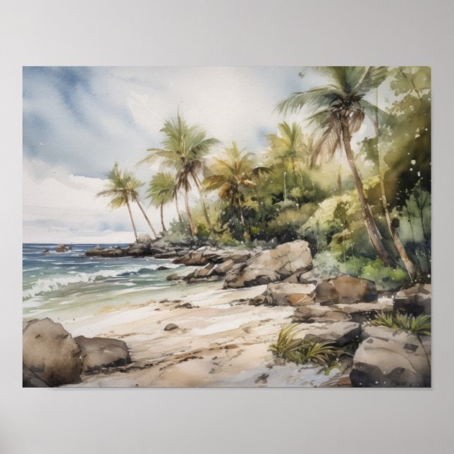 Beach Palm Trees Art Print Travel Poster (Vorne)