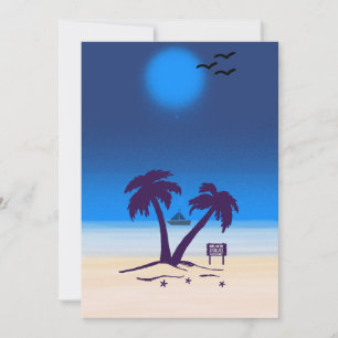 Beach Palm Trees Blue Midnight Einladung