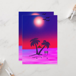Beach Palm Trees Lila Red Einladung