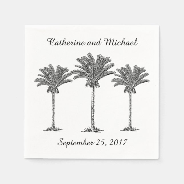 Beach Palm Trees Tropical Schwarz-weiß Wedding Serviette (Vorderseite)