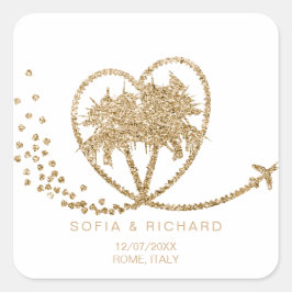 Beach Palm Wedding Reisepass - Weltkarte Quadratischer Aufkleber
