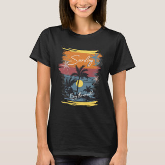 Beach Palms Sea Sonnenuntergang Surfen Genießen Si T-Shirt