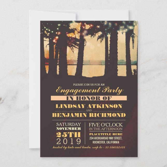 Beach Palms Sunset Engagement Party Invitation (Devant)